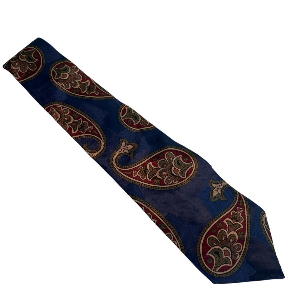 New Vintage Allyn Saint George Silk Tie Paisley Navy Blue Classic New with Tags